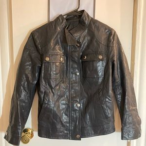 Navy blue leather jacket